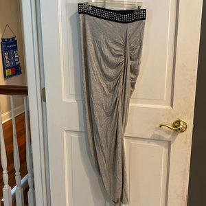 Ladies M Venus maxi skirt with rouging going up slit on the side